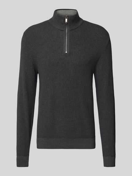 MCNEAL Slim Fit Troyer aus reiner Baumwolle Dunkelgrau Melange 2
