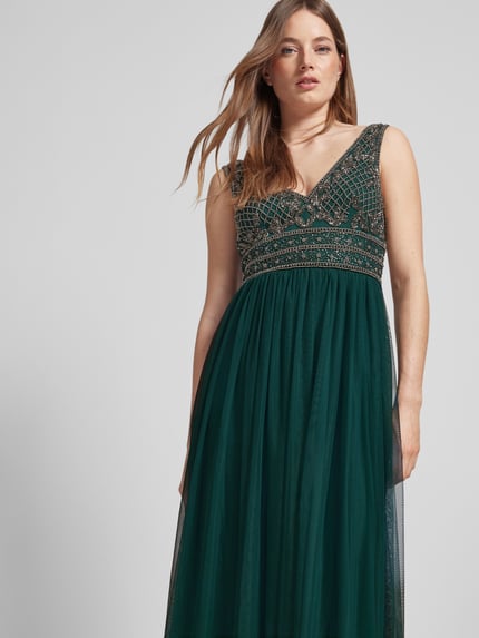 Lace & Beads Abendkleid mit Perlen- und Ziersteinbesatz Dunkelgruen 3