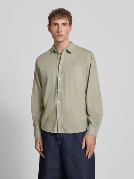 Pepe Jeans Regular Fit Freizeithemd aus Leinen-Baumwoll-Mix Modell 'PAYTON' Oliv 4