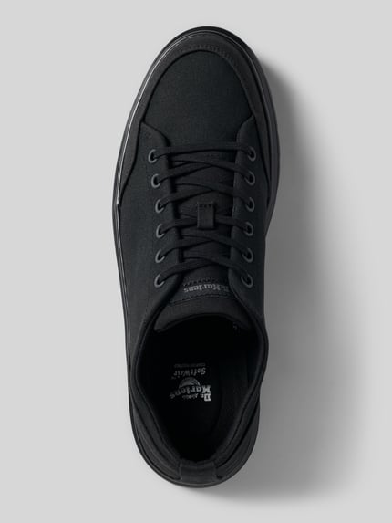 Productfoto, Sneaker met logodetail model 'Brookline' van Dr. Martens voor heren, afgeronde pasvorm, vetersluiting, hakhoogte 4 cm, schachthoogte 6 cm, schachtbreedte 9 cm, volledig zwart, zachte textuur, duidelijke stiksels