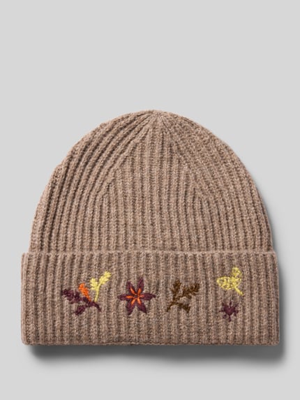 PIECES Mütze mit floraler Stickerei Taupe Melange 1