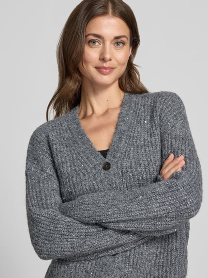 Jake*s Casual Cardigan mit Zierknöpfen Modell 'K106-LurexCardi' Mittelgrau Melange 3
