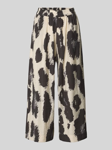 Produktfoto, Wide Leg Hose aus Viskose-Mix Modell 'Karalie Jusia' von MSCH Copenhagen, schwarz-beige, elastischer Bund, verkürztes Bein, strukturierte Oberfläche