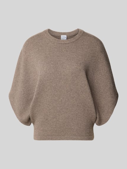Produktfoto, Strickshirt aus Wolle mit Rundhalsausschnitt von Emily Van den Bergh in Beige, Relaxed Fit, fein gestrickte Textur, reine Wolle