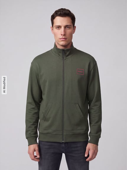 HUGO Regular Fit Sweatjacke aus Baumwoll-Mix Modell 'Laze Zip Jacket' Oliv 4