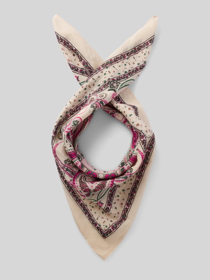 Produktfoto, Bandana aus Baumwoll-Seide-Mix im Allover-Look von Jake*s Casual, quadratisch, beige mit pink-grünem Muster und feiner Textur