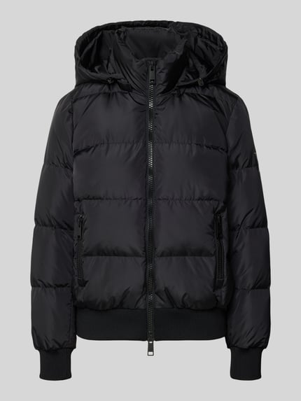 Produktfoto, Steppjacke mit Daunen-Feder-Füllung von Armani Exchange in Schwarz, elastischer Materialmix, regular fit, capuchon, ritszakken