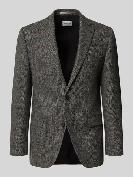 Produktfoto, Slim Fit 2-Knopf-Sakko aus Schurwolle von ROY ROBSON in grau gemustert mit Reverskraag en klepzakken, fijne textuur, context: heren 2-knoop colbert van pure scheerwol, slim fit, ruglengte maat 50: 80 cm, schouderbreedte: 41 cm, mouwlengte: 67 cm.