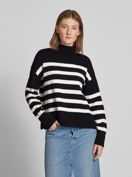 ONLY Loose fit gebreide pullover met opstaande kraag, model 'BARIA' Zwart - 4