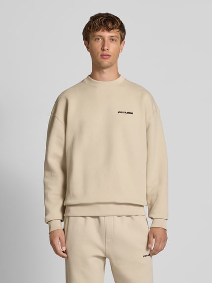 PEGADOR Oversized sweatshirt met logostitching en ronde hals Ecru - 4
