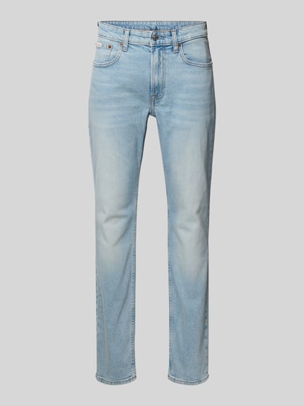 Calvin Klein Jeans Jeansy o kroju slim fit z efektem znoszenia i detalem z logo Jeansowy niebieski 2