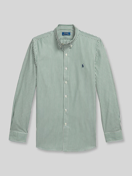 Produktfoto, Slim Fit Freizeithemd aus Baumwoll-Mix von Polo Ralph Lauren, schmal gestreift in Weiß und Grün auf glattem Stoff, Herren Freizeithemd