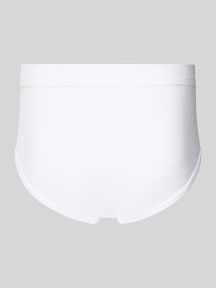 Produktfoto, Slip aus Feinripp von Schiesser aus reiner Baumwolle in Weiß mit elastischem Bund, körpernahe Passform, Rückansicht.