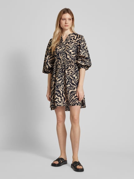 MSCH Copenhagen Knielanges Kleid mit Allover-Muster Modell 'Felixie' Hellbraun 1