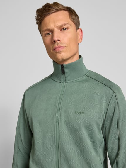 BOSS Green Regular Fit Sweatjacke mit Strukturmuster Modell 'MIRROR' Lind 3