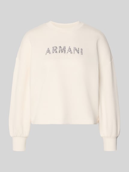 Produktfoto, Sweatshirt mit Logo-Print und Rundhalsausschnitt von ARMANI EXCHANGE aus Baumwoll-Mix mit Stretch-Anteil, Loose Fit, cremefarben, glatte Textur.