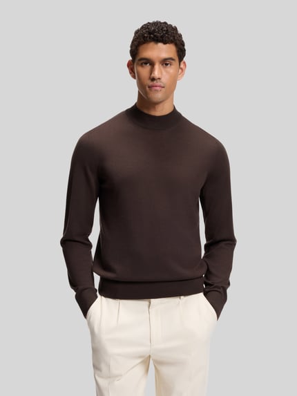 BOSS Regular Fit Pullover aus reiner Schurwolle Modell 'Bjarno' Dunkelbraun 4