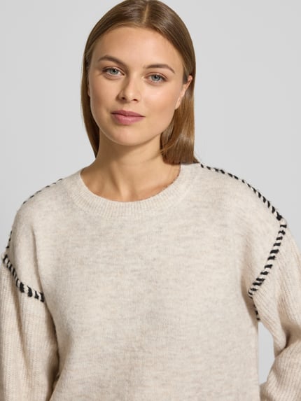 FREE/QUENT Gebreide pullover met ronde hals, model 'Kinlock' Beige - 3
