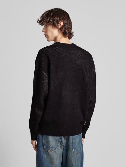 REVIEW Sweter z dzianiny z wyhaftowanym logo Czarny 5