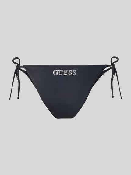 Productfoto, Bikini-Hose met strass-steentjes model 'Violet' van guess, elastische materiaalmix, logodetail, dames, donkerblauw, gladde textuur