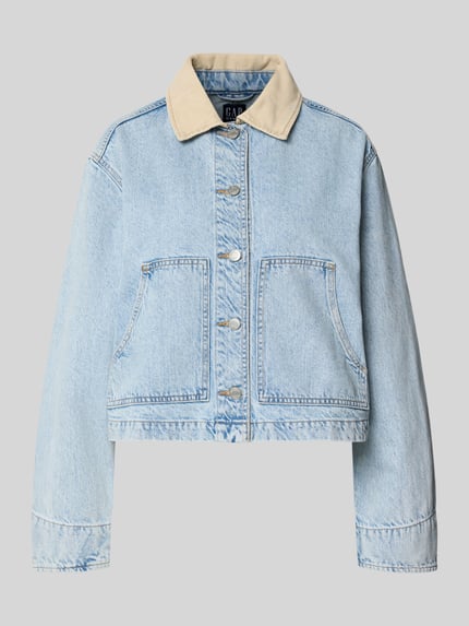Productfoto, Cropped Jeansjacke mit Umlegekragen van GAP, lichtblauw denim, puur katoen, knoopsluiting, steekzakken, dames