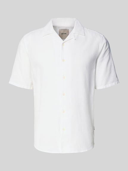 Produktfoto, Slim Fit Freizeithemd aus Baumwoll-Leinen-Mix Modell 'CAIDEN' von Only & Sons in weißer Melange-Optik, kurzarm, Reverskragen