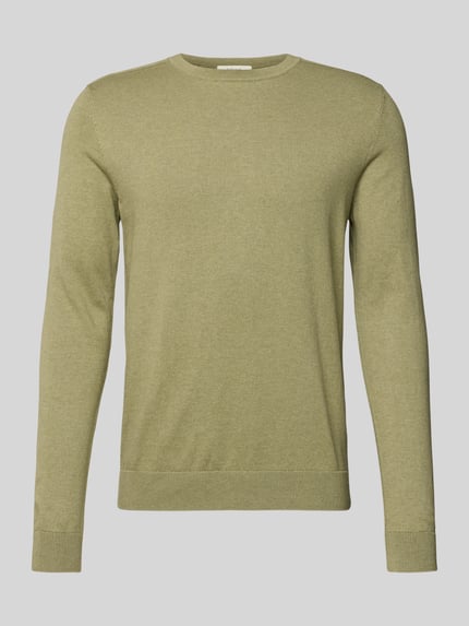 Produktfoto, Regular Fit Pullover aus reiner Baumwolle Modell 'BERG' van SELECTED HOMME in unifarbe, fijngebreid, ronde hals, lange mouw, geribde boorden.