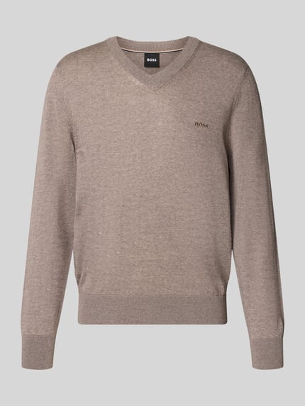 BOSS Pullover aus Wolle mit Logo-Stitching Beige 1