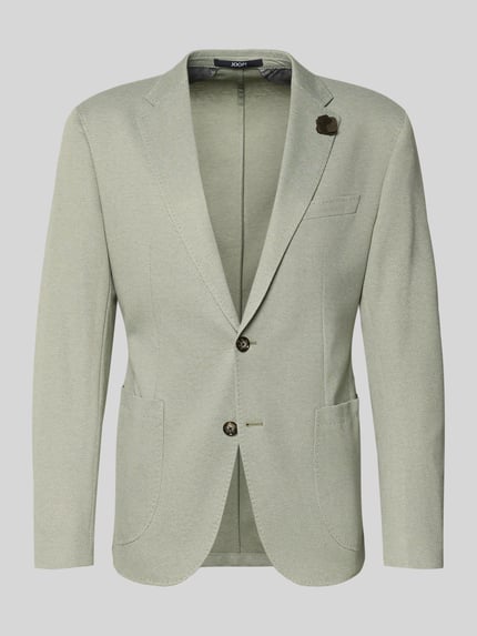 Produktfoto, Sakko mit floraler Applikation Modell 'Hoverest' von JOOP! Collection, Viskose-Mix, Regular-Fit, Reverskragen, Knopfleiste, Brustleistentasche, seitliche Eingrifftaschen, dezente Struktur, grüne Farbe, strukturierte Oberfläche, neutrale Hintergrundfarbe, Rückenlänge 73 cm, Schulterbreite 40 cm, Ärmellänge 65 cm.