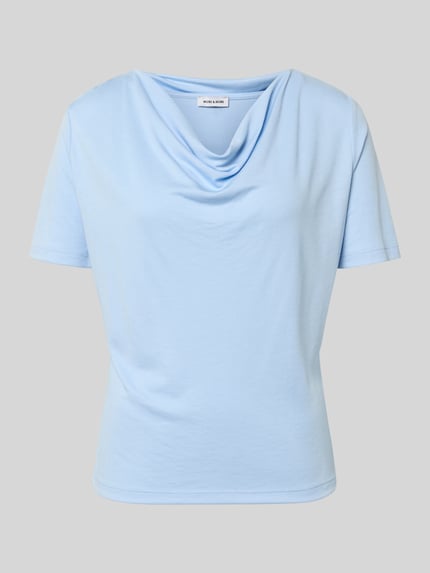 Produktfoto, T-Shirt mit Wasserfall-Ausschnitt von More & More in Hellblau, Viskose-Mix, Regular Fit, glatte Textur, Rückenlänge 56 cm