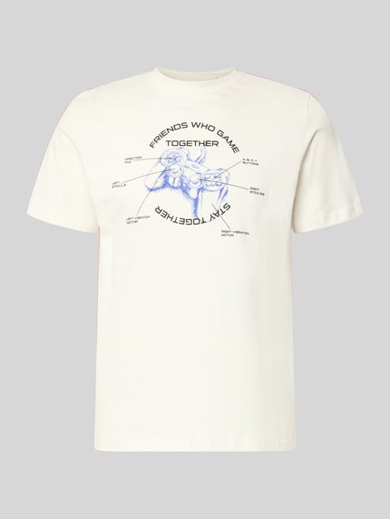 Produktfoto, Regular Fit T-Shirt mit Motiv-Print Modell 'Klements' von Blend aus reiner Baumwolle, Rundhalsausschnitt in Weiß mit blauem Motiv-Print