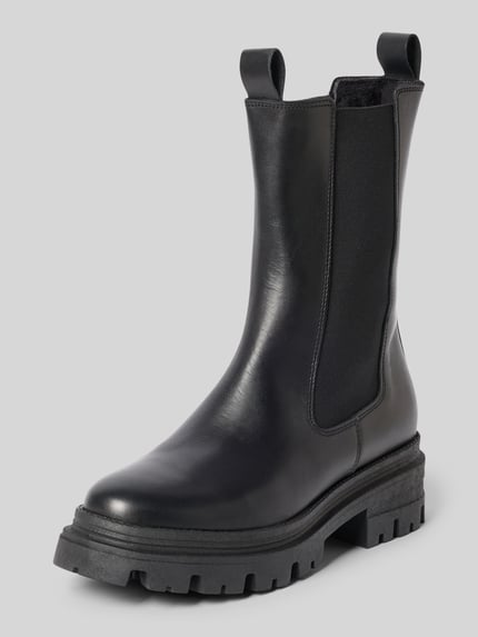 Productfoto, zwarte chelsea boots van rundleer met grove zool, glad oppervlak, Chelseas uit echt rundleer van Tamaris