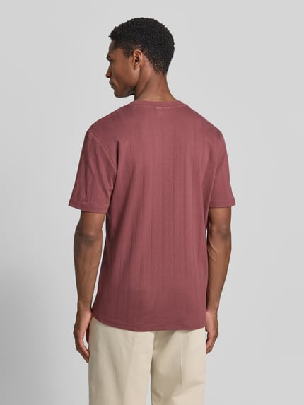 Jake*s Studio Men Regular Fit T-Shirt mit Allover-Loch-Stitching Dunkelrot 5