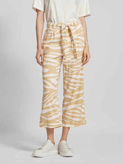s.Oliver RED LABEL Wide leg linnen broek met verkort model Beige - 4
