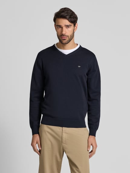 Fynch-Hatton Sweter z dekoltem w serek Granatowy 4
