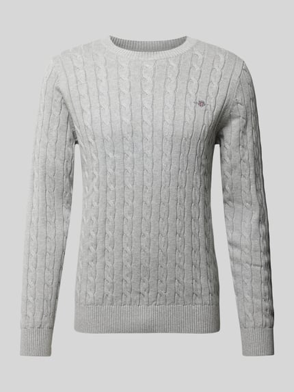 GANT Gebreide pullover met labelstitching Middengrijs gemêleerd - 1