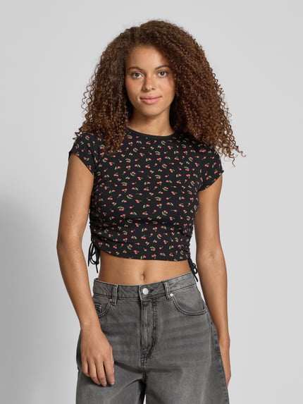 REVIEW Cropped T-Shirt mit Raffungen Black 4