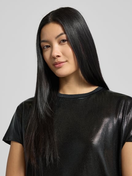 MOS MOSH T-shirt in leerlook, model 'Nicola' Zwart - 3