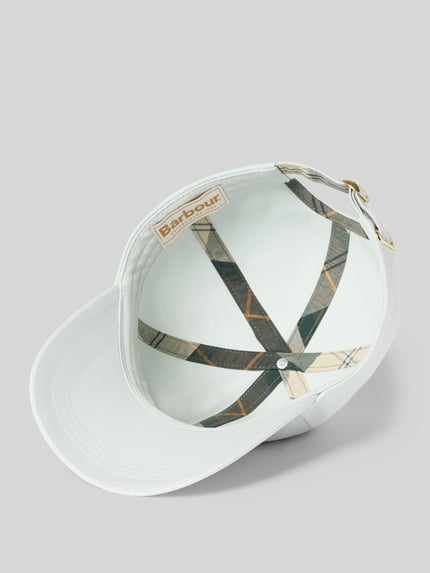 Productfoto, Baseballpet van puur katoen model 'Olivia' van Barbour, look: effen, met labelopschrift, verstevigde klep, verstelbare trensje, lichte kleuren, binnenkant met patroon, textuur: glad katoen
