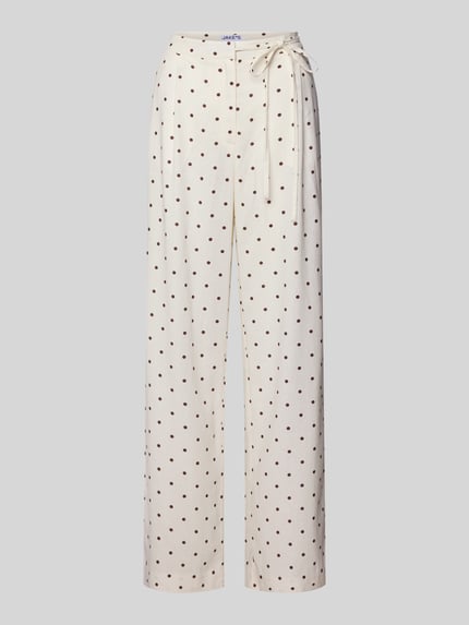 Produktfoto, Stoffhose mit Schleifen-Detail van Jake*s Casual, losse pasvorm, licht met bruine stippen, zachte stof, rechte pijpen