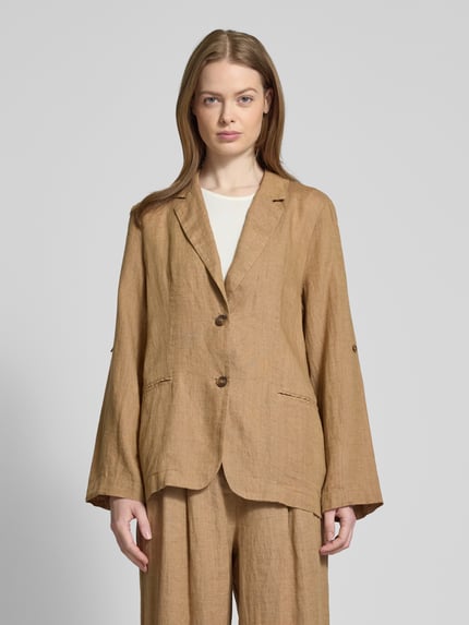 Christian Berg Woman Linnen blazer met paspelzakken Roodbruin - 4