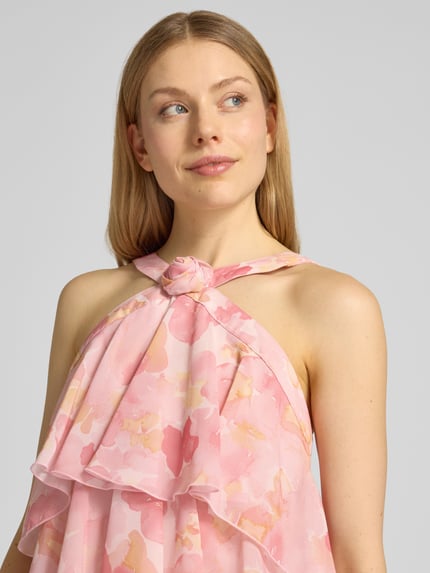 VERO MODA Rozkloszowana sukienka koktajlowa z falbanami model 'FELICIA' Różowawy 3