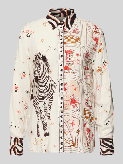 Emily Van den Bergh Regular Fit Hemdbluse aus reiner Viskose mit Animal-Print Beige Melange 2