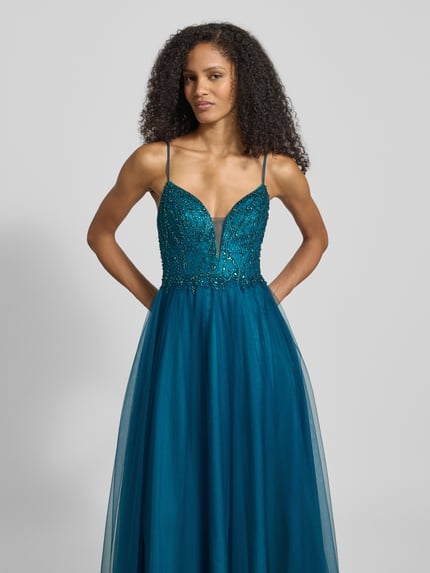 Jake*s Cocktail Abendkleid mit Ziersteinbesatz Petrol 3