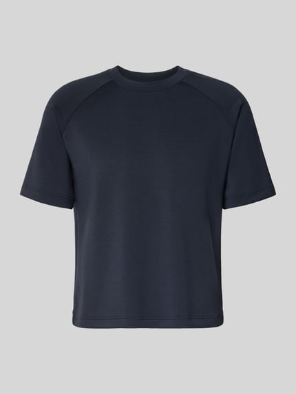 Produktfoto, Regular Fit Pyjama-Oberteil mit Raglanärmeln von Marc O'Polo in dunkelblau, Crew Neck, kurzarm, unifarbene Optik, Seitenschlitze