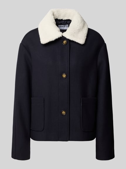 Jake*s Casual Teddyjacke mit kontrastierendem Webpelzkragen Dunkelblau 2