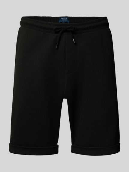 Produktfoto, Shorts mit elastischem Bund und Gesäßtasche von MCNEAL, schwarz, Regular Fit, Viskose-Mix, Tunnelzug, detailreiche Stoffstruktur.
