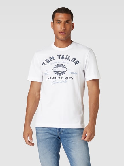 Tom Tailor T-shirt o kroju regular fit z czystej bawełny z nadrukiem z logo Biały 4