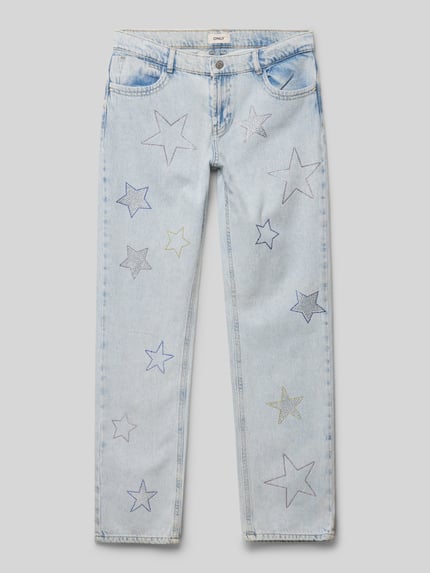 ONLY Straight fit jeans van zuiver katoen met strass-steentjes, model 'CARLY DAD' Blauw - 1