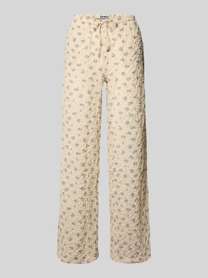 Produktfoto, Wide Leg Pull-on-Hose aus Seersucker mit Kordelzug von REVIEW, beige mit floralem Muster, Elastischer-Material-Mix, Damen, Bundweite 97 cm, Innenbeinlänge 67 cm